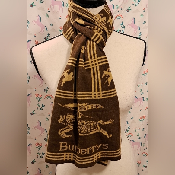 Vintage 80s Burberrys Tan & Brown Cashmere Reversible Preppy Casual Scarf Wrap - Picture 1 of 7